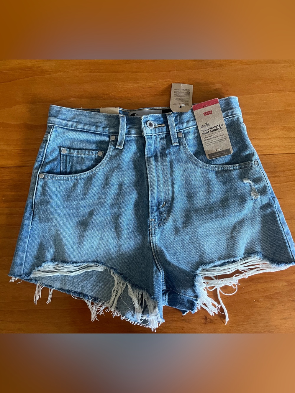 Levi's Light Blue High-Rise Distressed Denim Shorts